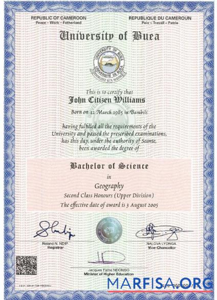 Printable Cameroon university certificate real example